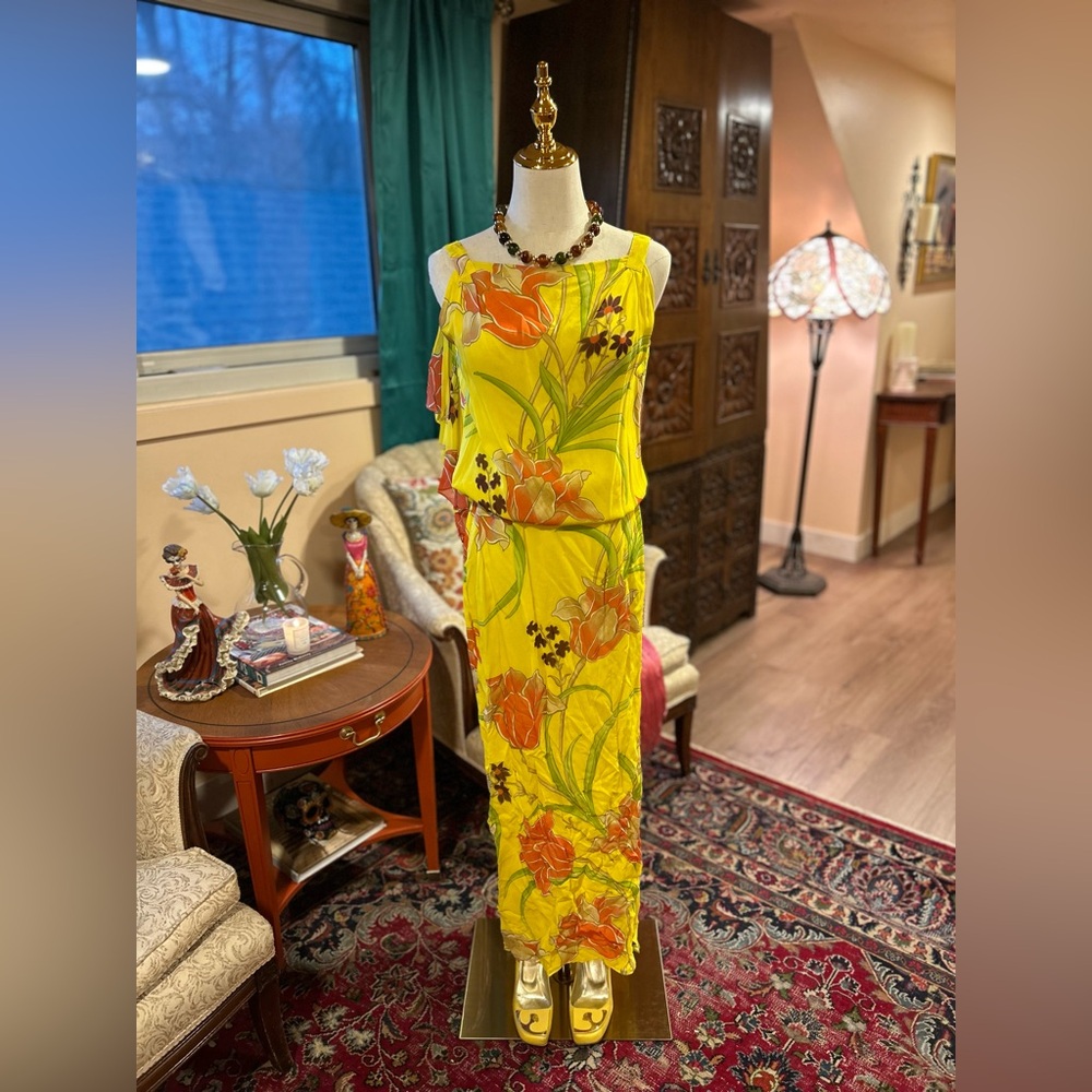 Escada Vibrant Yellow Floral Maxi Dress